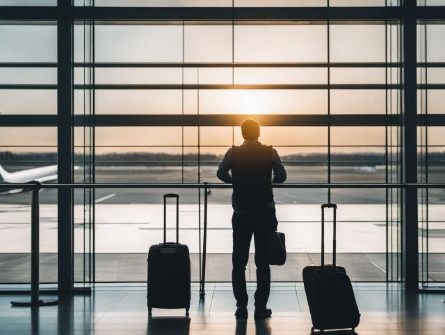A traveler pausing calmly under an airport departures board after a gate change