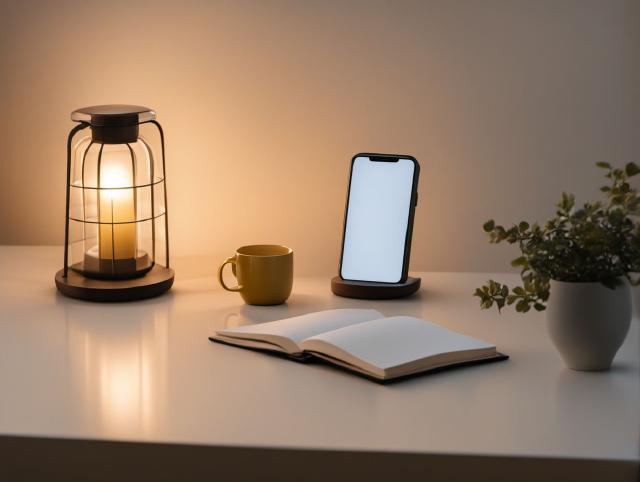 Phone on a bedside table with a warm drink and a quiet morning glow