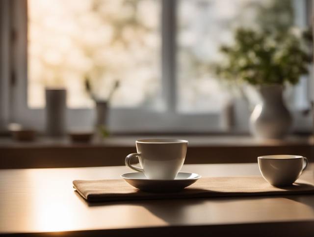 Morning light over a quiet kitchen table with tea and a notebook