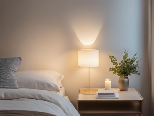 A quiet bedroom at night with soft light and a glass of water on the bedside table