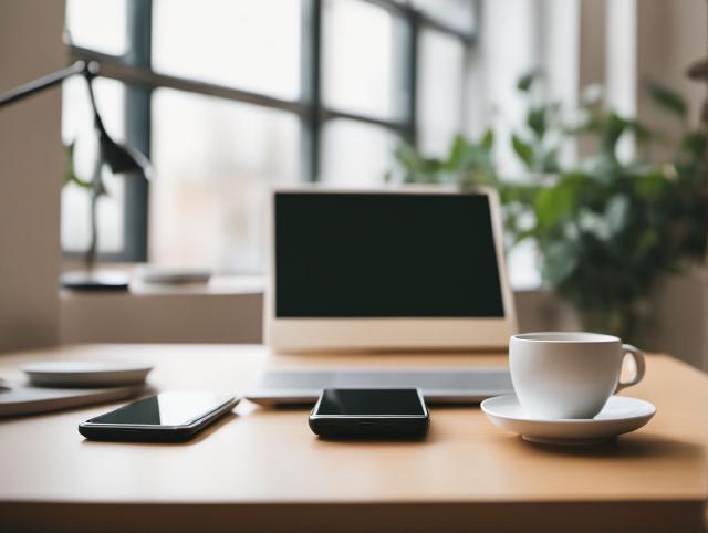 A phone lying face down beside a notebook and a cup in soft daylight