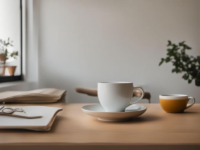 A quiet morning table with tea and a notebook, representing a calm life without cigarettes