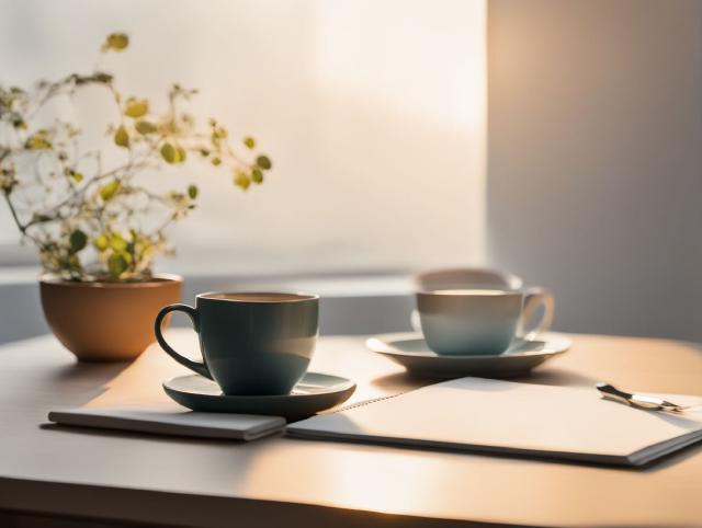 A notebook with a simple daily plan beside a cup of tea on a quiet desk